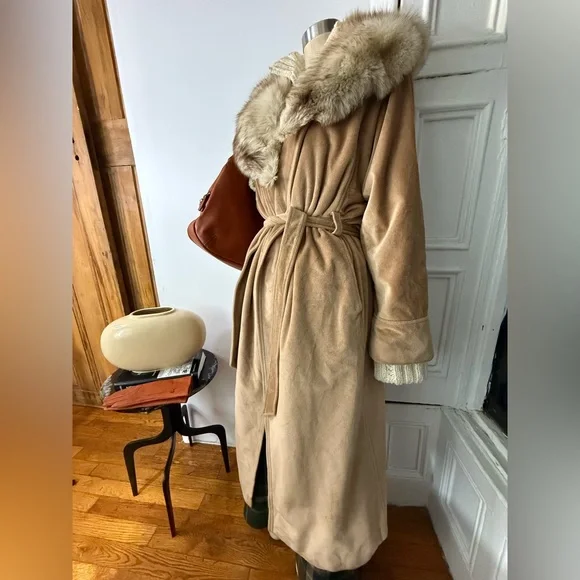 Camel Cashmere Maxi Trench Coat Long Belted Wrap Robe Winter Coat - Picture 11 of 15